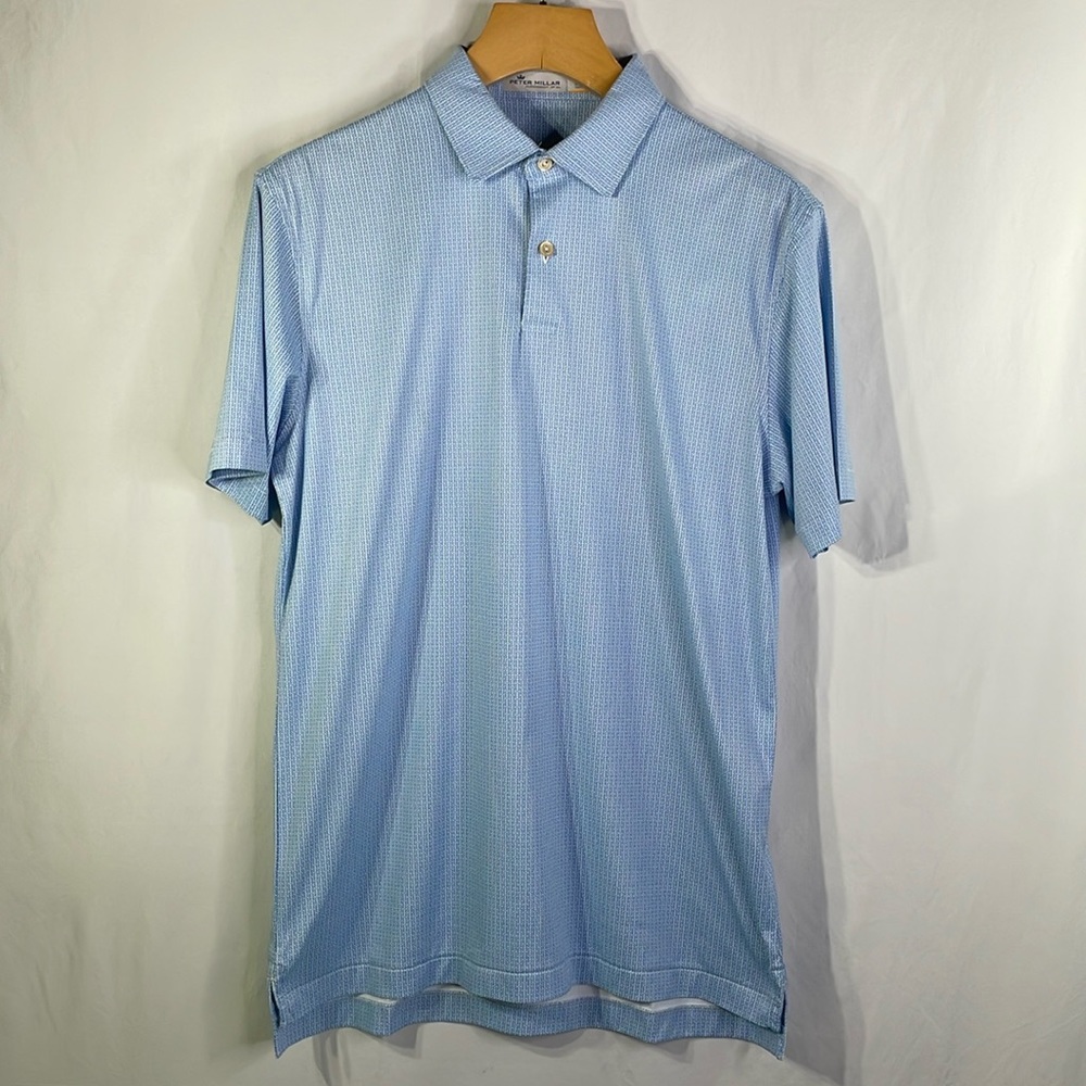 Peter Millar, featherweight UPS, 50+ blue white and green golf shirt